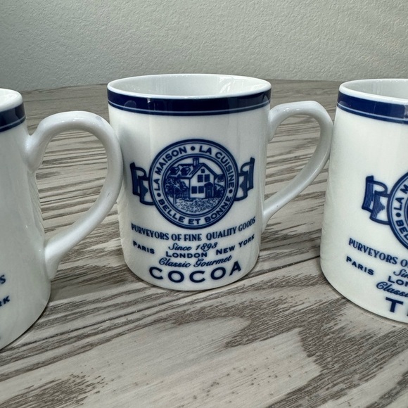 Vintage La Maison Roshco Blue White Porcelain Mugs Coffee Tea Set Of 4 - Picture 5 of 8